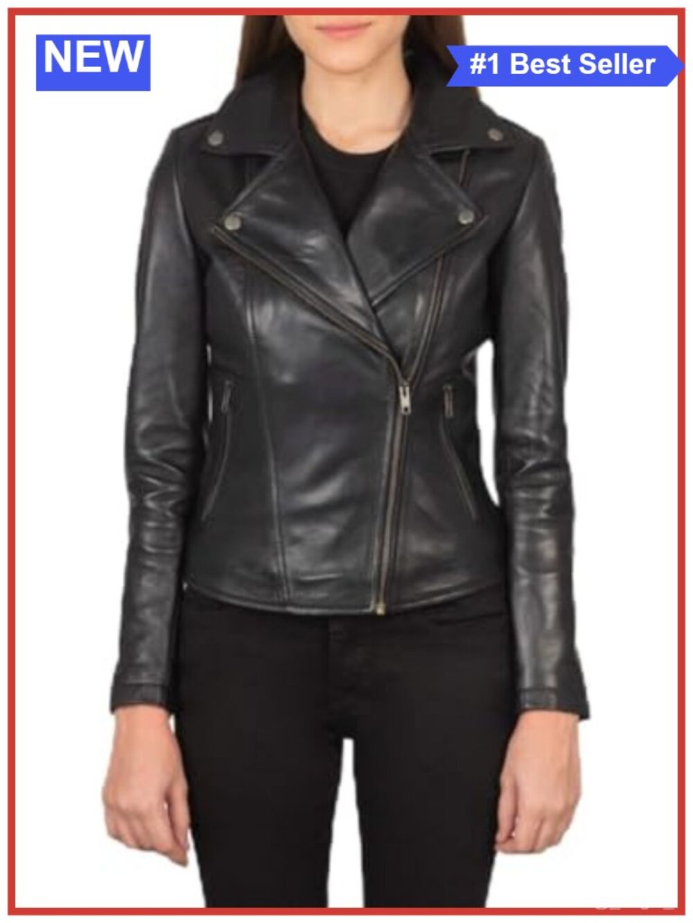 Genuine Leather Biker Jacket Women Cropped Moto Zip Coat Slim Fit